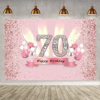 Tecreo 70. Geburtstag Deko für Frauen, Banner, Poster, Foto Hintergrund, Party Kuchen/Tabelle/Mauer/Garten Dekoration Plakat, Rosa, Vinyl, 120 x 80 cm