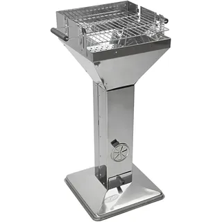 Säulengrill Holzkohlegrill Barbecue BBQ Grill im Edelstahl Design 52,5x39x94 cm