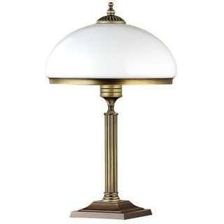 Licht-Erlebnisse Nachttischlampe MARLOW, ohne Leuchtmittel, Tischlampe Glas Schirm 50 cm hoch in Messing antik Weiß bunt