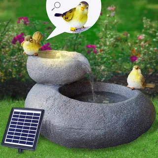 Solar Gartenbrunnen Brunnen Solarbrunnen Zierbrunnen Wasserfall Gartenleuchte Teichpumpe für Terrasse, Balkon, mit Pumpen-instant-Start-Funktion mit Liion-Akku & Led-Licht (FELS-Schalen)