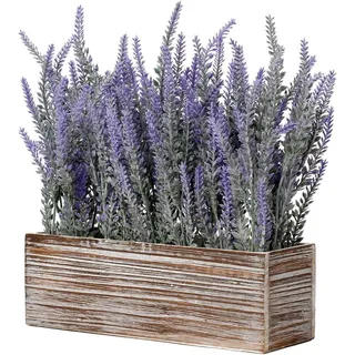 luxuskollektion Künstliche Lavendel Blumen Kunstpflanze Deko Antik Holztopf Indoor