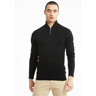 Troyer LINDBERGH "Troyer Slim Fit", Herren, Gr. L, schwarz, Obermaterial: 80% Viskose, 20% Nylon, hoch geschlossener Ausschnitt, Pullover Troyer
