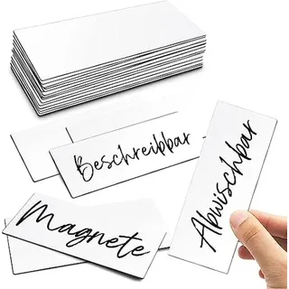 BIROYAL Magnetstreifen beschreibbar, 11X4cm Weiß 25Stk. abwischbare Magnete, Selbstklebend Magnetschilder zum beschriften, Magnet-Etiketten für Whiteboards, Kühlschränke, Magnettafeln