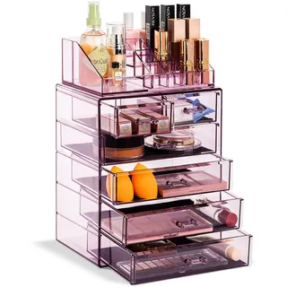 Sorbus Kosmetik- und Schmuckkoffer, geräumiges Design, ideal für Badezimmer, Kommode, Schminktisch und Arbeitsfläche (3 große und 4 kleine Schubladen, Violett)