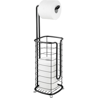 mDesign Toilettenpapierhalter ohne Bohren – freistehender Klorollenhalter fürs Badezimmer – rostbeständiger Papierrollenhalter für Vier Rollen – schwarz