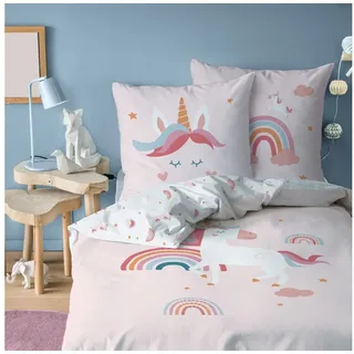 MTOnlinehandel Unicorn Regenbogen Rosa 135 x 200 cm + 80 x 80 cm