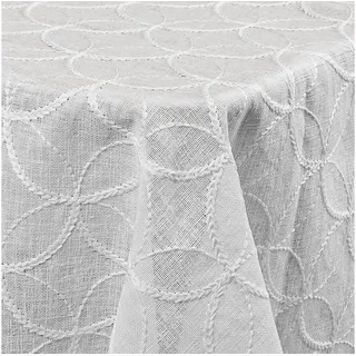 DecoHomeTextil Heimtextilmanufaktur Tischdecke Decorativo In Lino Organza Leinen mit dezenter Stickerei pflegeleicht weiß Eckig 130 x 260 cm