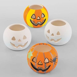 Keramik-Teelichthalter "Kürbis" (3 Stück) Halloween-Basteleien