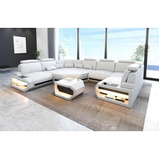 Sofa Dreams Wohnlandschaft Sofa Leder Asti U Mini, Couch, kleines U Form Ledersofa mit LED, Designersofa schwarz|weiß