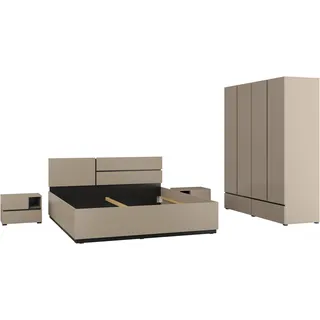 OTTO home Schlafzimmer-Set OTTO HOME "Cross, moderne, grifflose Optik, FSC-zertifiziert", braun (congo), 4trg. Schrank + ohne Matratze, B/H: 180cm x 200cm, 4trg. Schrank, Schlafzimmermöbel-Sets, Komplettschlafzimmer-Set