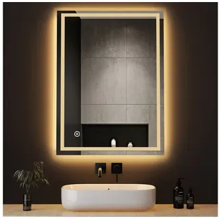 WDWRITTI Badspiegel Wandspiegel Badezimmerspiegel Led mit beleuchtung 80x60 100x60 50x70 (Speicherfunktion, 3Lichtfarben, Helligkeit einstellbar, Touch, Wandschalter), energiesparender, Vertical/Horizontal Installation 60 cm x 80 cm