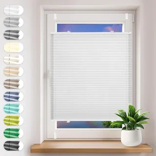 Plissee Ohne Bohren 110 x 50 cm Bietet Optimalen Sichtschutz Und Privatsphäre Plissees Lichtdurchlässig Einfache Montage Ohne Werkzeug für Fenster Und Tür, Weiß