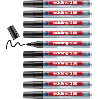 edding 250 Whiteboardmarker - schwarz - 10 Stifte - nachfüllbar | Rundspitze 1,5-3 mm - Boardmarker abwischbar - für Whiteboard, Flipchart, Magnettafel, Pinnwand, Memoboard - Sketchnotes