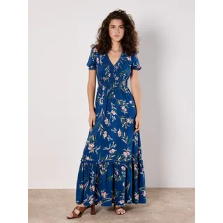 Maxikleid APRICOT "Maxikleid", Damen, Gr. XS (34), N-Gr, blau, gewebt, Obermaterial: 100% Viskose CV., geblümt, normal, V-Ausschnitt, Puffärmel mit Gummizug, Kleider Maxikleid, mit gesmokter Taille
