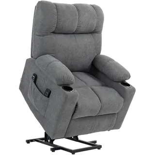 Homcom Fernsehsessel mit Aufstehhilfe Samtoptik 95 x 109 x 91 cm Grau elektrisch mit Liegefunktion und Massagefunktion