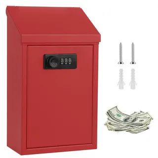 Spardose Metall mit Zahlenschloss, Spardose Tresor mit Geldeinwurfschlitz Geldkassette Abschließbar Zahlenschloss, Wasserdicht Spendenbox Metall für Haus, Büro und Veranstaltungen (Rot-1)
