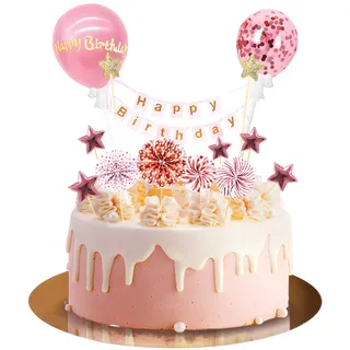 Moorle Tortendeko Rosegold 12 Stück, Happy Birthday Kuchendeko, Kuchendeko Geburtstag Mädchen, Cake Topper Rose Gold, Papierfächer Sterne Cupcake Tortenstecker für Geburtstag Dekoration Junge Mädchen