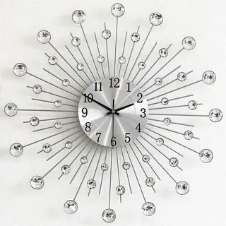 Wanduhr, Modisch, Diamant-stil, Geräuschlos, Ticklos, Arabische Ziffernuhr, Silberfarben, Große Wanduhr Für Wohnzimmer, Schlafzimmer, Küche, Heimdekoration (50 Cm X 50 Cm)