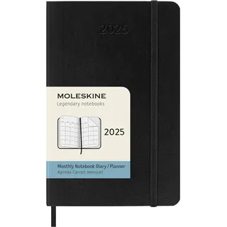 Moleskine Monthly Planner, 12 Monate Monatsplaner 2025, Weicher Einband und Elastischer Verschluss, Farbe Schwarz, TaschenFormat 9x14 cm