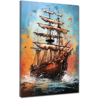Segelschiff auf hoher See Leinwandbild Wandbild Kunst XXL Deko Größe 60x80x2cm