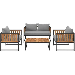 Ambia Garden Loungegarnitur, Grau, Schwarz, Akazie, Holz, Metall, Textil, Akazie, massiv, Füllung: Polyester, wetterfest, Loungemöbel, Loungemöbel-Sets