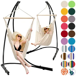Freistehendes Stahl-hängestuhlgestell 210cm Inkl. Xxl Hängesessel Aus Baumwolle Mit Swivel 185x130cm