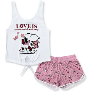 Snoopy Damen Kurz Pyjama Schlafanzug (Weiß,L) - 42