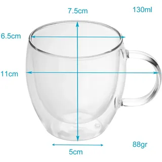 Intirilife 2x Doppelwandiges Thermo Glas Set in 100 - 150ml – Thermoglas Thermogläser Mundgeblasen isoliert Latte Macchiato Espressoglas Teeglas Kaffeeglas