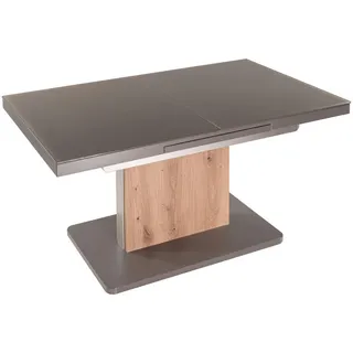 Couchtisch, Eiche Artisan, Silber, Grau, Metall, Glas, Holzwerkstoff, rechteckig, Bodenplatte, Säule, eckig, 65x55-74x110-150 cm, ausziehbar, höhenverstellbar, Wohnzimmer, Wohnzimmertische, Couchtische, Couchtische Glas