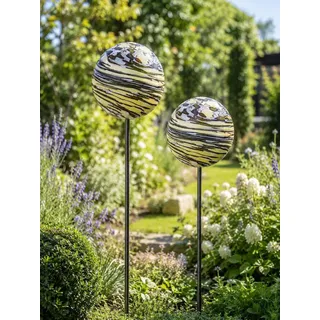 2er Set Glas Gartenkugeln auf Metallstab handgefertigt Gartenstecker Gartendeko