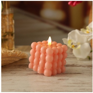 MARELIDA LED-Kerze Bubble Würfel Cube Kerze Echtwachs 3D Flamme H: 9,5cm Timer rosa (1-tlg) rosa