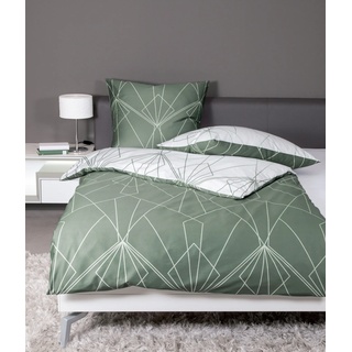 Wendebettwäsche JANINE "J. D. 87054 Bettwäsche, Wendeoptik, OEKO-TEX und Made in Green" Bettwäsche Gr. B/L: 155 cm x 200 cm (1 St.), B/L: 80 cm x 80 cm (1 St.), Mako-Satin, grün (salbeigrün, jade) Bettwäsche nach Material