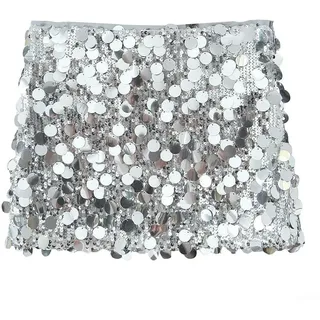 Damen Glitzer Pailletten Rock Bankett Party Nachtclub Kleid Hohe Taille (M Silber)