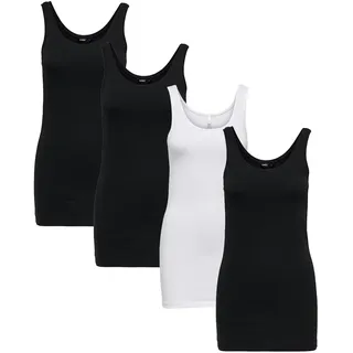 ONLY 4er Pack Damen LIVE Love Long Oberteile Basic Tank Tops, Tank Tops in Schwarz Weiß Mehrfarbig, Größe:XXL, Farbe:Mehrfarbig2 - XXL