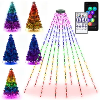 HeiPard Smart RGB Weihnachtsbaum Lichterkette 2M 400 LEDs mit Ring IP44 APP | 20 Sträng, DIY Modi, Musik Sync, Timer, Fernbedienung, Wasserdicht, Christbaumbeleuchtung Innen, Dimmbar