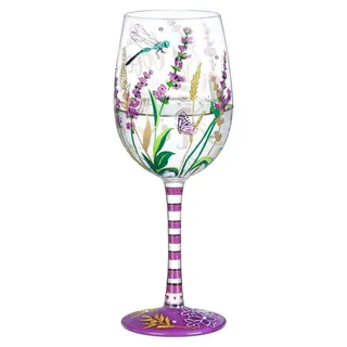 Weinglas, handbemalt - Lavendel/Libelle - 15oz - Kristallglas - Personalisiert - Inklusive Geschenkbox - Einzigartiges Design - Geschenkglas