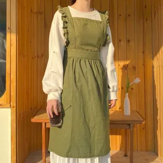 Kreative, Ärmellose Schürze Mit Rüschen, Großer Tasche, Im Angesagten Café-stil, Einfarbig, Verstellbar, Fleckenabweisend, Grün