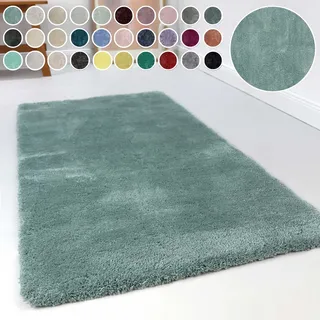 Hochflor-Teppich ESPRIT "Relaxx ESP-4150", blau (türkis, grau), B:300cm H:25mm L:390cm, Kunstfaser, Teppiche, Wohnzimmer, sehr große Farbauswahl, weicher dichter Hochflor