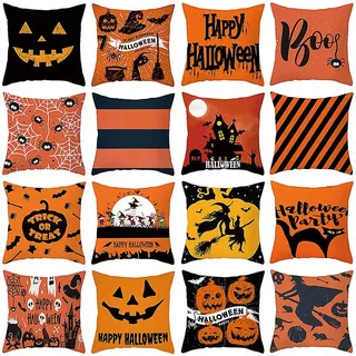 Set Mit 16 Halloween-kissenbezügen (45 X 45 Cm), Geister- Und Fledermausmuster, Für Schlafzimmer, Wohnzimmer, Büro, Café, Balkon.