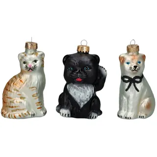 Figuren Shop GmbH Christbaumschmuck Weihnachtskugeln 3er Set - Katzen - Christbaumschmuck Weihnachtsdeko (3-tlg) bunt
