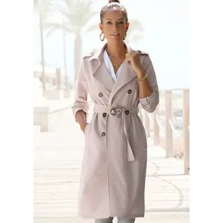 LASCANA Trenchcoat LASCANA, Damen, Gr. 42, beige, Web, Obermaterial: 79% Polyester, 17% Viskose, 4% Elasthan, figurumspielend knielang, V-Ausschnitt, gerader Abschluss, Mäntel, zum Regulieren, leichter Damenmantel ohne Futter, casual-chic