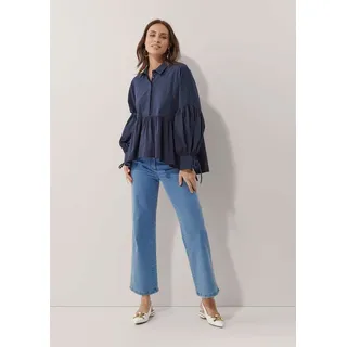 Alba Moda Hemdbluse Oversized Bluse mit Plisseedetails Uni-Design, Hemdkragen, verdeckte Knopfleiste blau 34