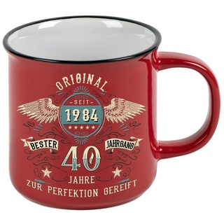 RAHMENLOS® Tasse als Geschenk zum 40. Geburtstag - Perfektion seit 1984 - Vintage Style, Keramik rot
