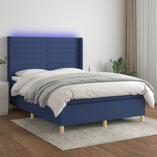 Bettgestell für 2 Personen Doppelbett - Boxspringbett mit Matratze & LED Blau 140x200 cm Stoff,Gesamtabmessungen:203 x 147 x 118/128 cm