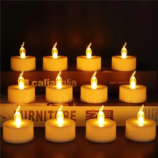 KOBOKO LED Teelichter, 24 Stück Elektrische Teelichter Batteriebetrieben, Warmweiß Realistische LED Teelicht, Flammenlose Led-Kerzen, Elektrische Gefälschte Kerzen für Hochzeit, Halloween, Weihnachten