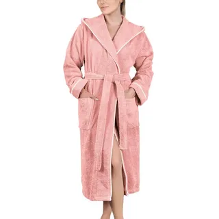 Laynenburg Damenbademantel Bademantel Damen Frottee Kapuze Baumwolle, Baumwolle, Gürtel, Frottee Kapuze Lang Baumwolle S-3XL rosa XXL