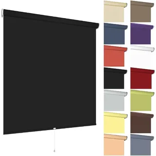 Springrollo Mittelzugrollo Schnapprollo viele Größen und Farben Montage Träger Metall Rollo Vorhang Blickdicht lichtdurchlässig Fenster Sonnenschutz Sichtschutz Blendschutz (70 x 180 cm, Schwarz)
