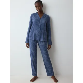 Pyjama TRIUMPH "Boyfriend Fit PW 03", Damen, Gr. 36, blau (sea blau light combination), Single Jersey, Obermaterial: 100% Viskose, bequem lang, V-Ausschnitt, Homewear-Sets Pyjama, bequem und stilvoll