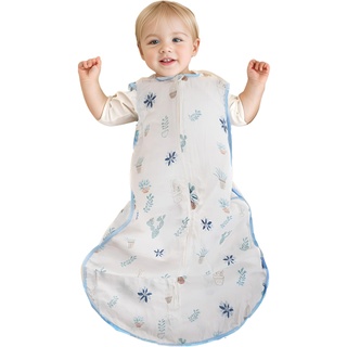 Atmungsaktiver Baby-Musselin-Schlafsack, weiche ärmellose Trage-Decke aus 100% Baumwolle 2-Wege-Reißverschluss, sicher und komfortabel für Säuglinge und Kleinkinder, unisex Sommer 0,5 Tog, 3-12 Monate