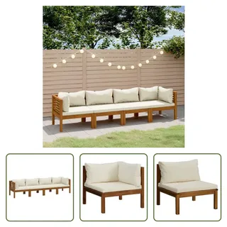 The Living Store 4-Sitzer-Gartensofa mit Creme Kissen Massivholz Akazie - Creme